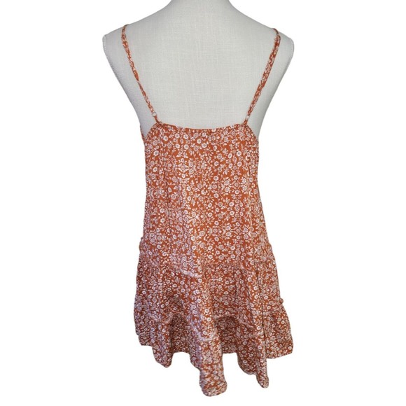 SANS SOUCI Orange Floral Baby Doll Dress Women's M Deep V-neck Strappy Strapless - Picture 7 of 10